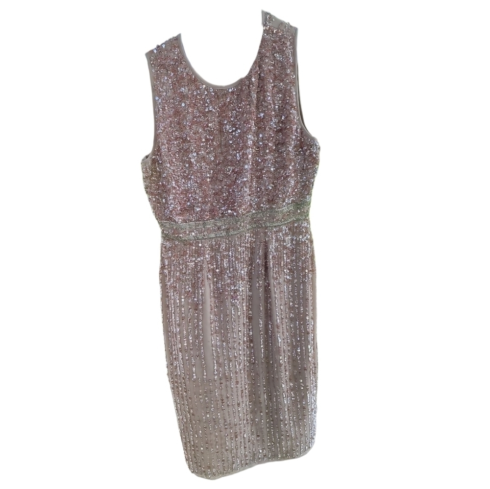Mac Duggal Sequin Embellished nude Beige Midi sheath Dress 10 special occasion - Picture 4 of 5